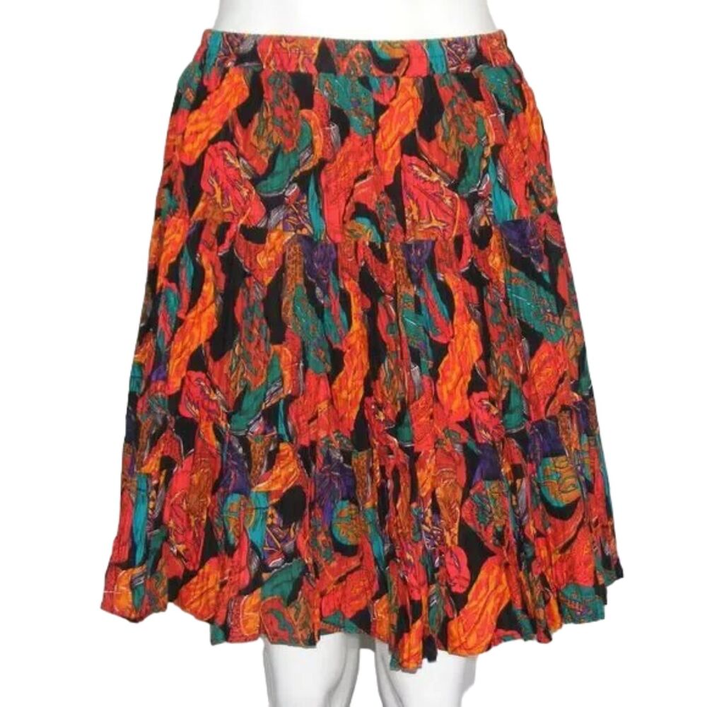 CIRCLE-T Skirt, S/M, Boot Print, Krinkle, Tiered, Skater/A-line, Elastic Waist
